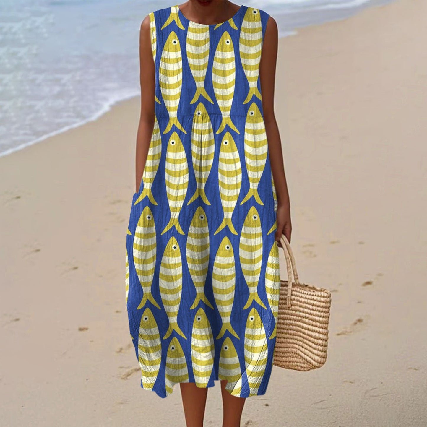 Sleeveless Shirt Dress Women's Casual Floral Print 3D Printed Sleeve Length Skirt