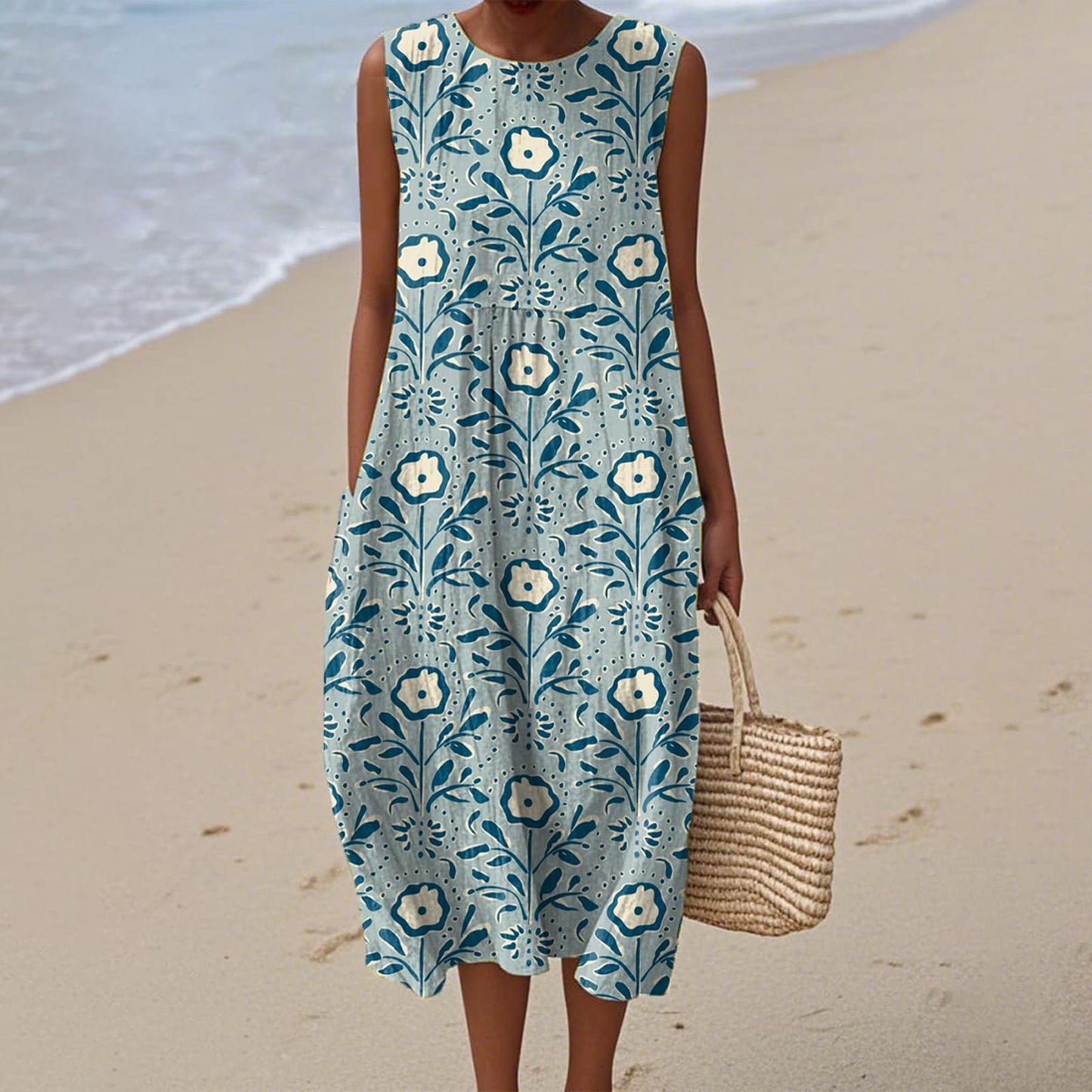 Sleeveless Shirt Dress Women's Casual Floral Print 3D Printed Sleeve Length Skirt