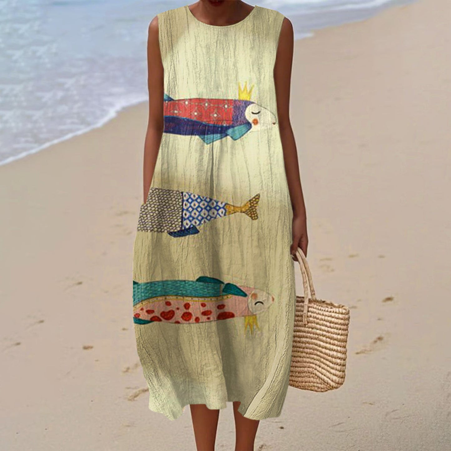 Sleeveless Shirt Dress Women's Casual Floral Print 3D Printed Sleeve Length Skirt