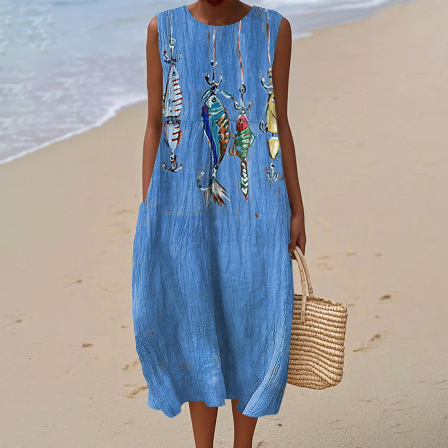 Sleeveless Shirt Dress Women's Casual Floral Print 3D Printed Sleeve Length Skirt