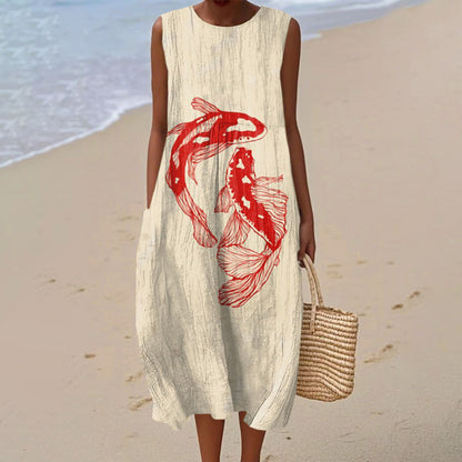 Sleeveless Shirt Dress Women's Casual Floral Print 3D Printed Sleeve Length Skirt