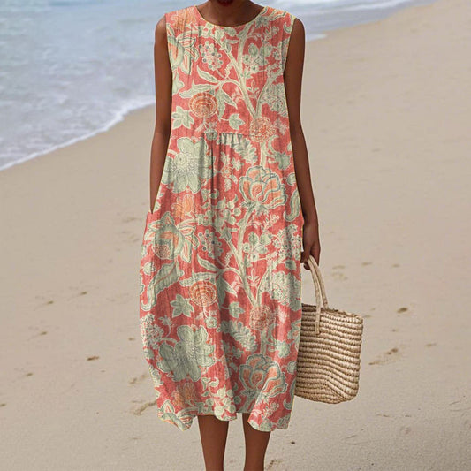 Sleeveless Shirt Dress Women's Casual Floral Print 3D Printed Sleeve Length Skirt