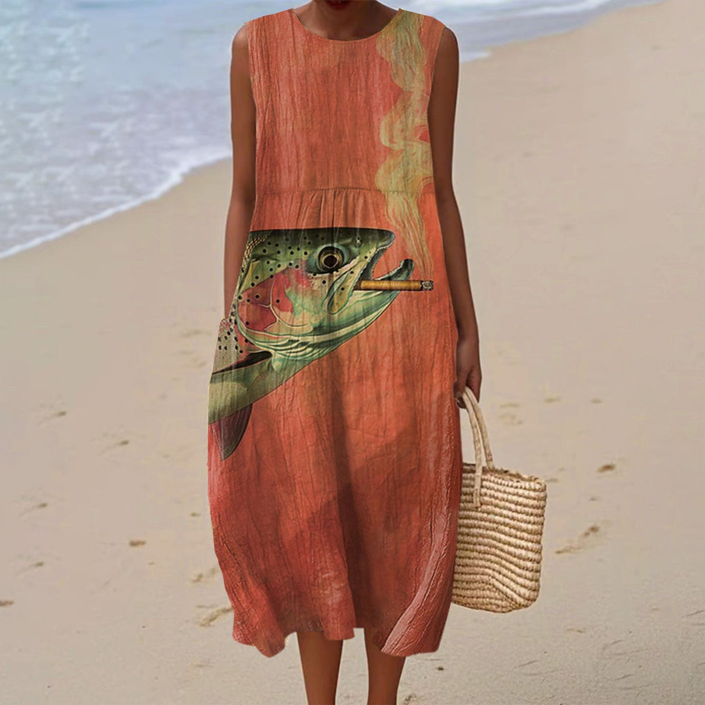 Sleeveless Shirt Dress Women's Casual Floral Print 3D Printed Sleeve Length Skirt