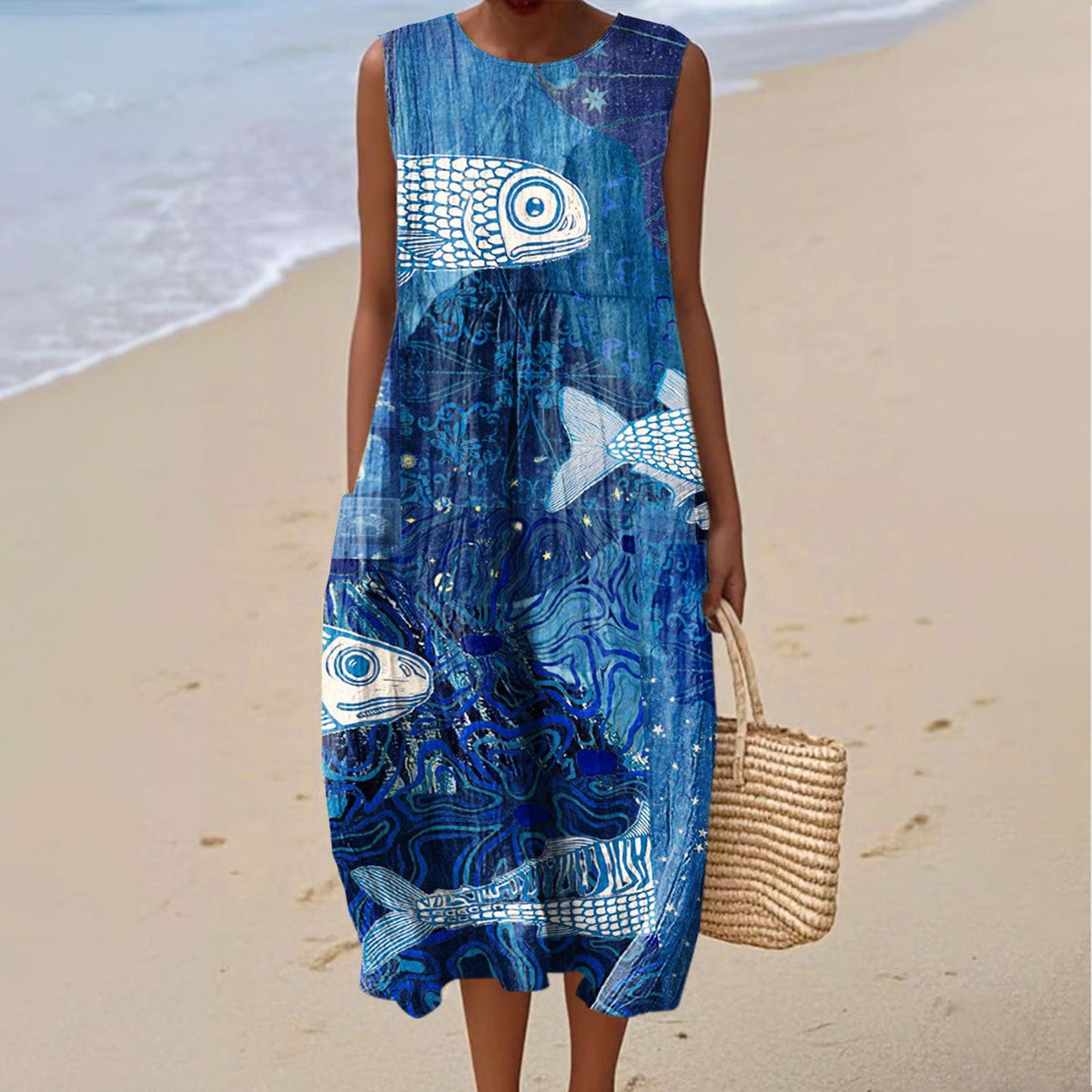 Sleeveless Shirt Dress Women's Casual Floral Print 3D Printed Sleeve Length Skirt