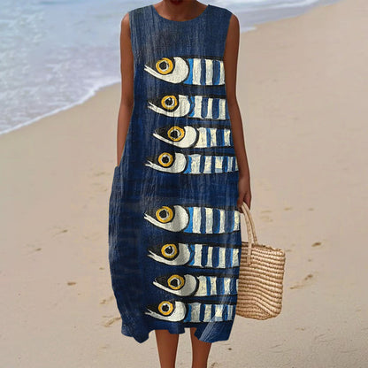 Sleeveless Shirt Dress Women's Casual Floral Print 3D Printed Sleeve Length Skirt