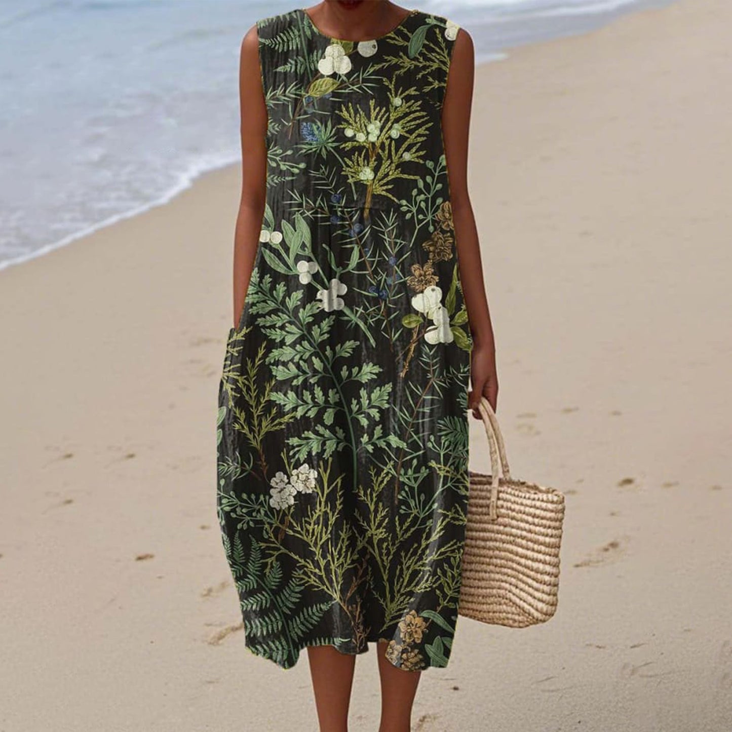 Sleeveless Shirt Dress Women's Casual Floral Print 3D Printed Sleeve Length Skirt